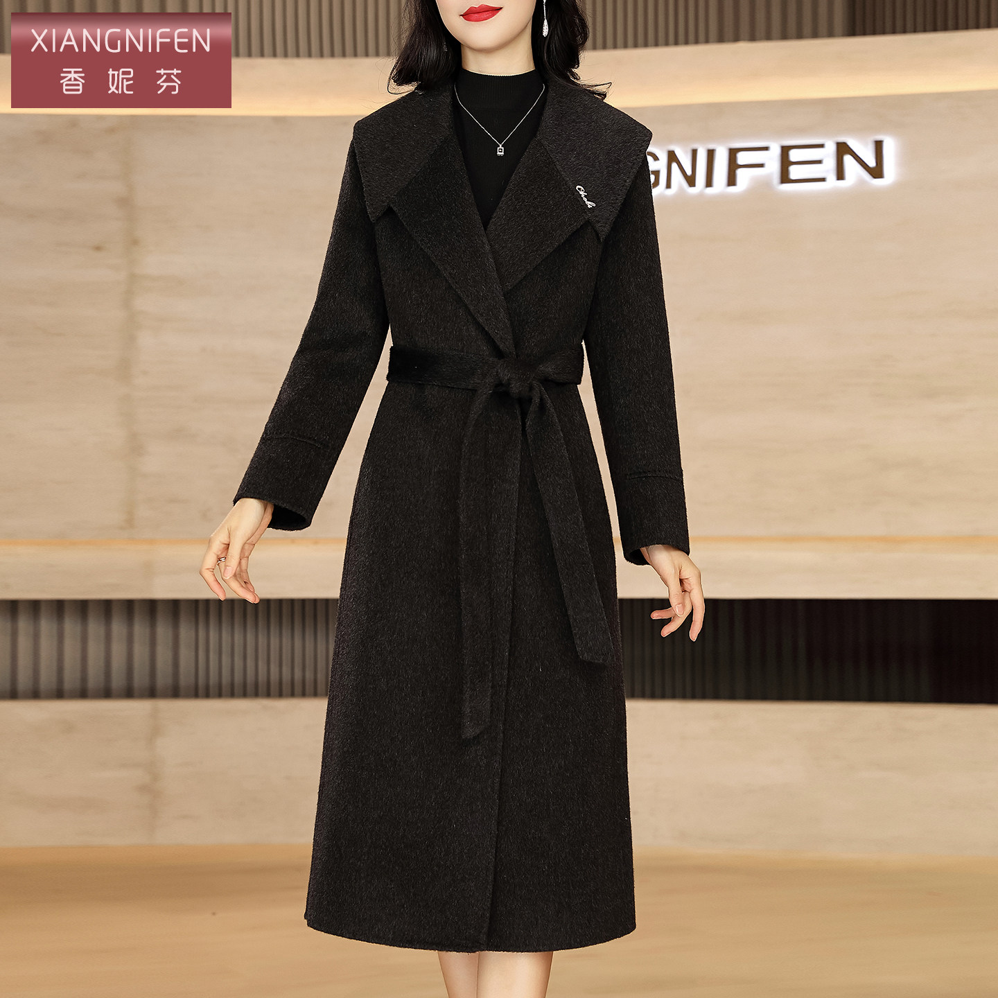 香妮芬2025秋冬新款简约系带收腰中长款绵羊毛妈妈大衣女毛呢外套,女装/女士精品,毛呢外套,淘宝优惠券,粉丝福利购,淘宝优惠卷