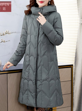 高端气质连帽中长款白鸭绒羽绒服女2026新款冬季时尚洋气过膝外套