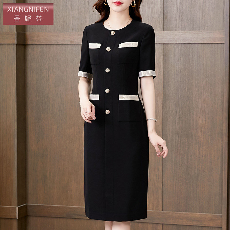 香妮芬高级感气质小香风中年妈妈连衣裙女2026新款夏收腰显瘦裙子