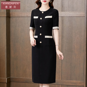 香妮芬高级感气质小香风中年妈妈连衣裙女2026新款夏收腰显瘦裙子