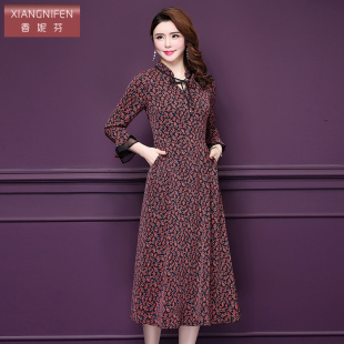 妈妈裙 雪纺大气中裙碎花大码 香妮芬2026早秋新款 中年连衣裙女装
