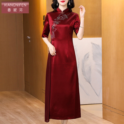 香妮芬高端刺绣喜婆婆婚宴礼服平时可穿2026夏新款气质妈妈连衣裙