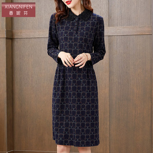 香妮芬中年妈妈连衣裙2026新款春季娃娃领高端时尚气质长袖裙显瘦