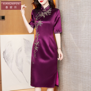 喜妈妈婚礼礼服改良旗袍2026新款喜婆婆婚宴装气质连衣裙修身收腰