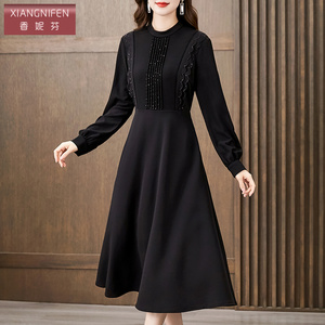 香妮芬醋酸面料高端气质中年妈妈连衣裙女2026新款春季立领大摆裙