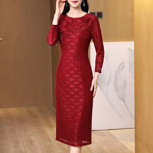 香妮芬修身显瘦包臀中年妈妈连衣裙2026新款春季高端蕾丝洋气裙子
