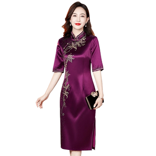 喜妈妈婚礼礼服改良旗袍2026新款喜婆婆婚宴装气质连衣裙修身收腰