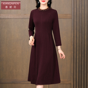 高级感千鸟格裙子 秋季 香妮芬高贵貂绒保暖妈妈款 连衣裙女2025新款