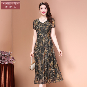 香妮芬2026夏季新款短袖大码显瘦收腰洋气气质台湾网纱连衣裙女