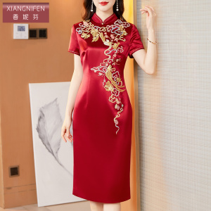 香妮芬高端气质喜婆婆醋酸婚宴装洋气妈妈礼服连衣裙2026夏季新款