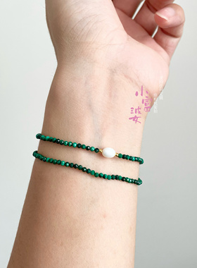 藏级天然孔雀石珍珠手链极细如绳2.5mm原石珠子刻面单圈多圈手串