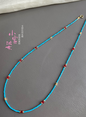 1mm极细绿松石小管珠锁骨链百搭轻奢女款红色菱镁矿天然白松烤色