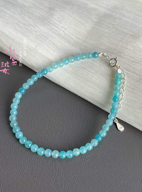 天然石蓝色天河石圆珠手链女款明星同款梦幻克莱因蓝3m米珠可调节