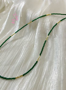 镀金刻面金管祖母绿色宝石串珠项链女尖晶小众复古锁骨链2025新款