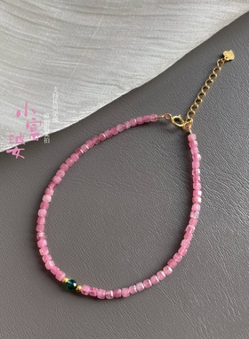 天然粉碧玺方糖手链绿尖晶刻面少女闺蜜新中式国风显白手串闪亮