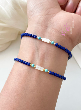 无白无金925银蓝矿石手链女民族风极简百搭ins小众设计手串仿青金