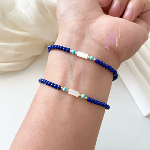 无白无金925银蓝矿石手链女民族风极简百搭ins小众设计手串仿青金