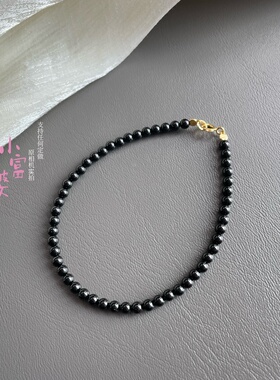 高级感收藏级天然乌金黑尖晶手串3m圆珠黑色单圈手链男士女士礼物
