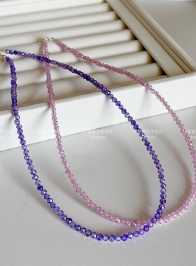 显白项链 极细3m刻面闪亮紫水晶色粉碧玺色系女纯欲轻奢锁骨链