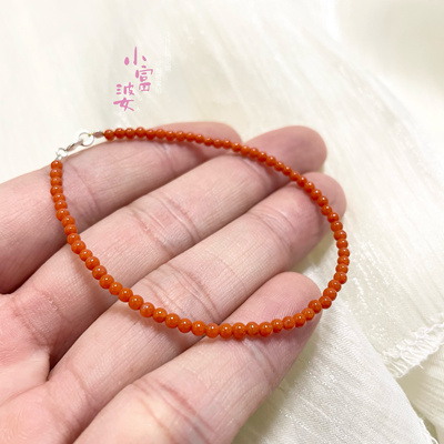 假装是红绳原创天然保山真小南红玛瑙手链女冰飘水晶手串柿子红细