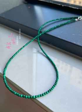 精致孔雀石绿色小米珠圆珠锁骨链极细高级感女款项链秋冬新天然石