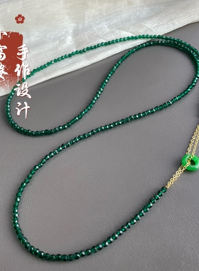 祖母绿色切面翡翠圆环长款项链女款高级轻奢毛衣链叠戴长链搭裙子