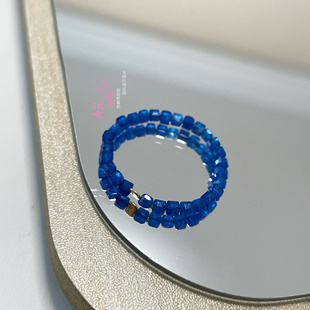 斯里兰卡老烧蓝宝石色指环 轻奢高级感方糖戒指个性蓝色礼物闺蜜