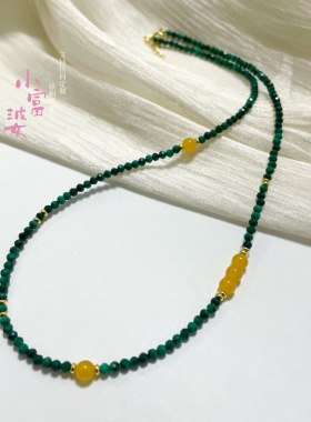 夏季锁骨百搭天然石项链绿色孔雀石刻面冰种黄玉髓女款高级感串珠