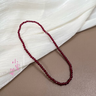 超细手链 新年安克拉本命红色尖晶石奥地利深红水晶手链弹力手串