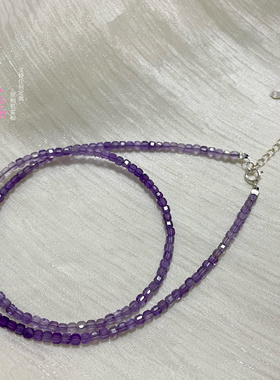 新年新款天然水晶紫晶成色好方糖渐变色锁骨链女款项链薰衣草串珠