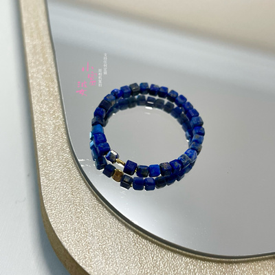 天然原矿阿富汗青花瓷青金石方块戒指单圈水晶指环男女款礼物闺蜜