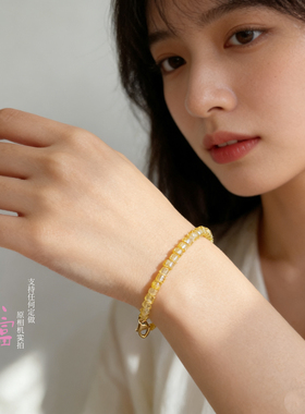 超闪金黄色手链小方块女款手链极细显白手串高级感简约百搭串珠