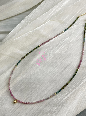 新款天然水晶彩虹碧玺无优化级细2mm刻面女款锁骨链细项链百搭款