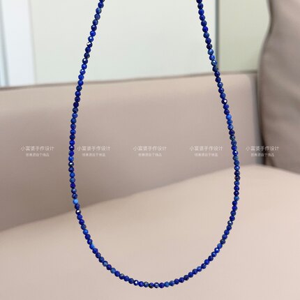 极细百搭2mm阿富汗帝王青金石项链 女款锁骨链7A14k刻面素链