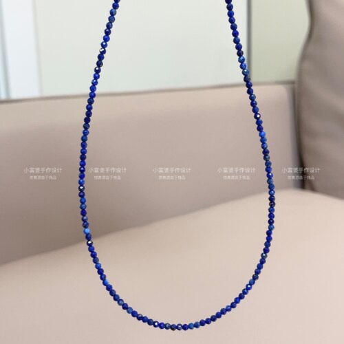 极细百搭2mm阿富汗帝王青金石项链 女款锁骨链7A14k刻面素链