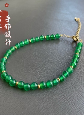 天然绿玛瑙阳绿色手链单圈小米珠手串小众设计感高级精致闺蜜礼物