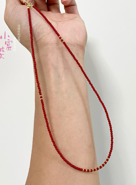 2m极细中式柿子红满肉锁骨链项链仿南红珠无瑕轻奢女款镀金颈链款