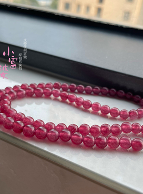 卢比莱巴西红碧玺色草莓晶圆珠项链妈妈锁骨链元宝扣红玉髓烧制仿