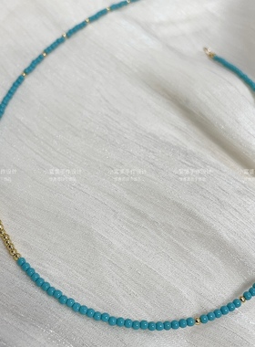 超细2mm原矿高瓷仿绿松石色米珠项链锁骨链搭s925银珠子微笑款女