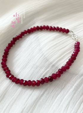 泰国鸽血红宝石色手链女彩宝老烧玉髓仿彩宝手串刻面算盘珠串珠