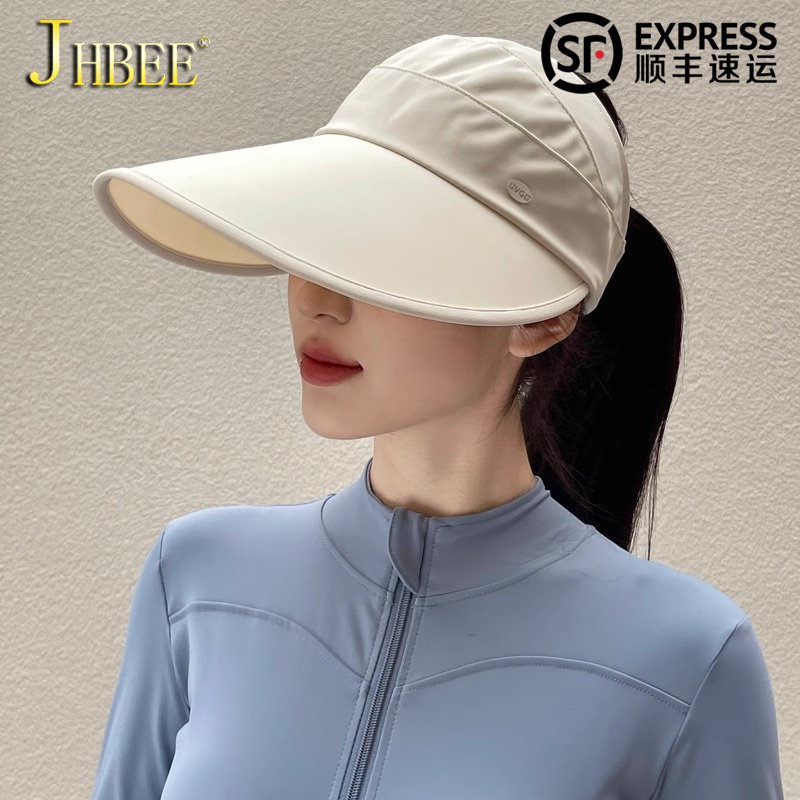 jhbee高马尾半空顶防晒帽女夏加大帽檐遮阳帽凉感冰丝户外太阳帽