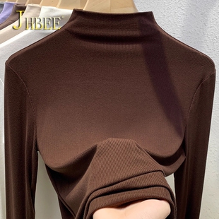 打底衫女士秋冬季半高领内搭长袖t恤螺纹修身百搭纯色针织衫上衣