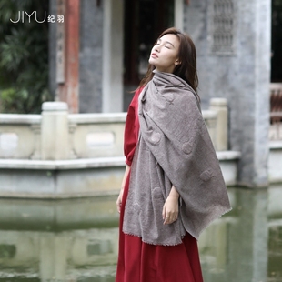 纪羽日系优雅百搭cashmere羊毛围巾冬季 加厚保暖大披肩