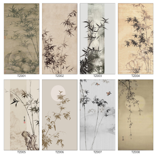 新中式屏风纱画乔其纱定制屏风花格专用半透明纱不透明画布竹子图