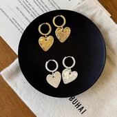 fever同款 耳环自制韩国salted复古做旧熔岩爱心吊坠耳钉甜美耳饰