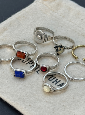 日韩小众设计感MARS25红宝石奶糖戒指个性复古纯手工做旧银指环女