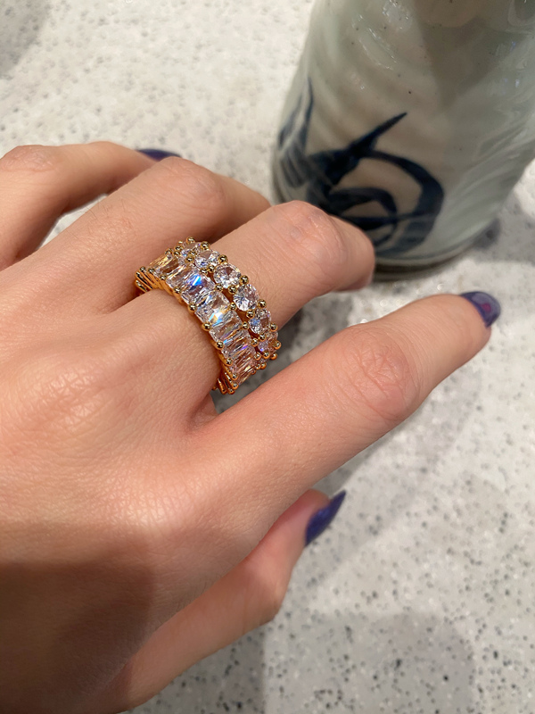 闭眼入 欧美排钻宝石锆石戒指方钻圆钻叠戴时髦大气ins博主同款女