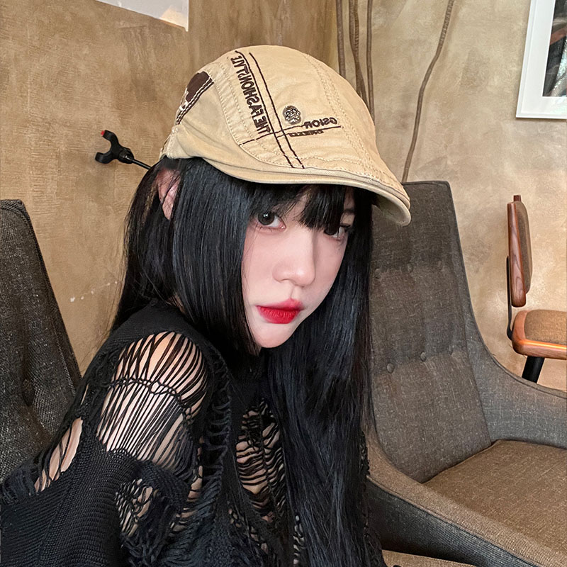 okey美式刺绣前进帽女秋冬画家帽