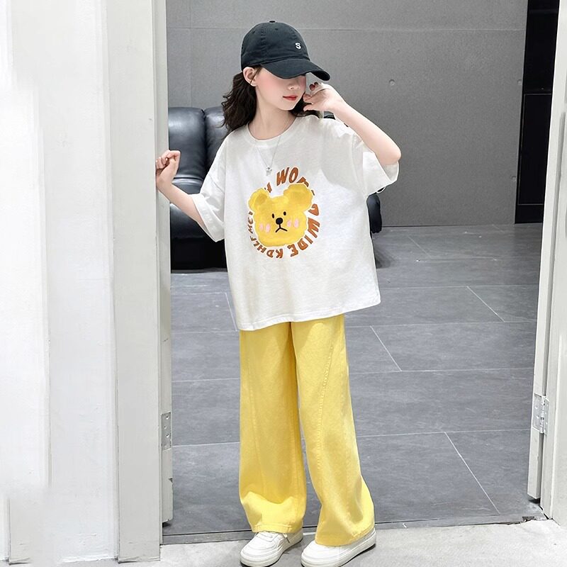 女童夏季短袖t恤套装2025新款时尚休闲女大童儿童夏天清凉两件套