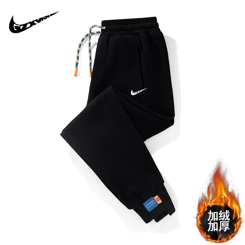 加绒加厚运动休闲裤男2024年秋冬新款宽松长裤男女情侣束脚卫裤子